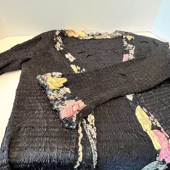 Lillie Rubin Womens Cardigan Size XL Floral Crystal Sequin Long Sleeve Black - Picture 8 of 8